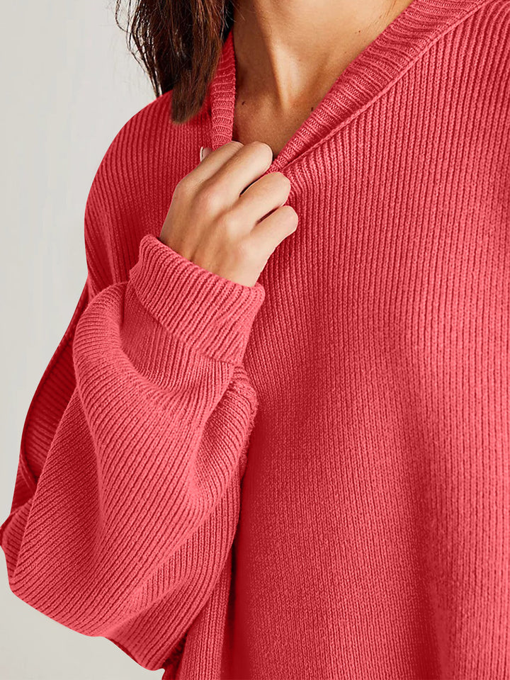 Side Slit Round Neck Long Sleeve Sweater