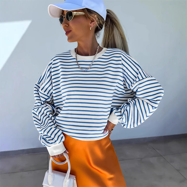 Striped Round Neck Long Sleeve Sweatshirt Plus Size