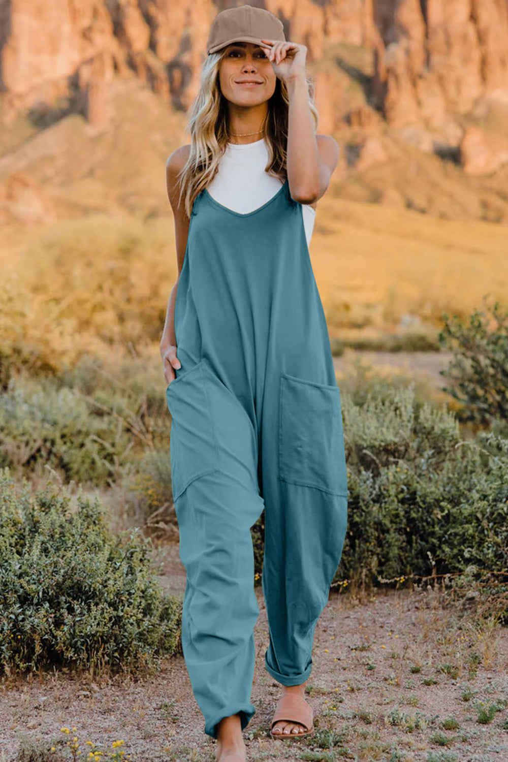 V-Neck Sleeveless Jumpsuit with Pockets