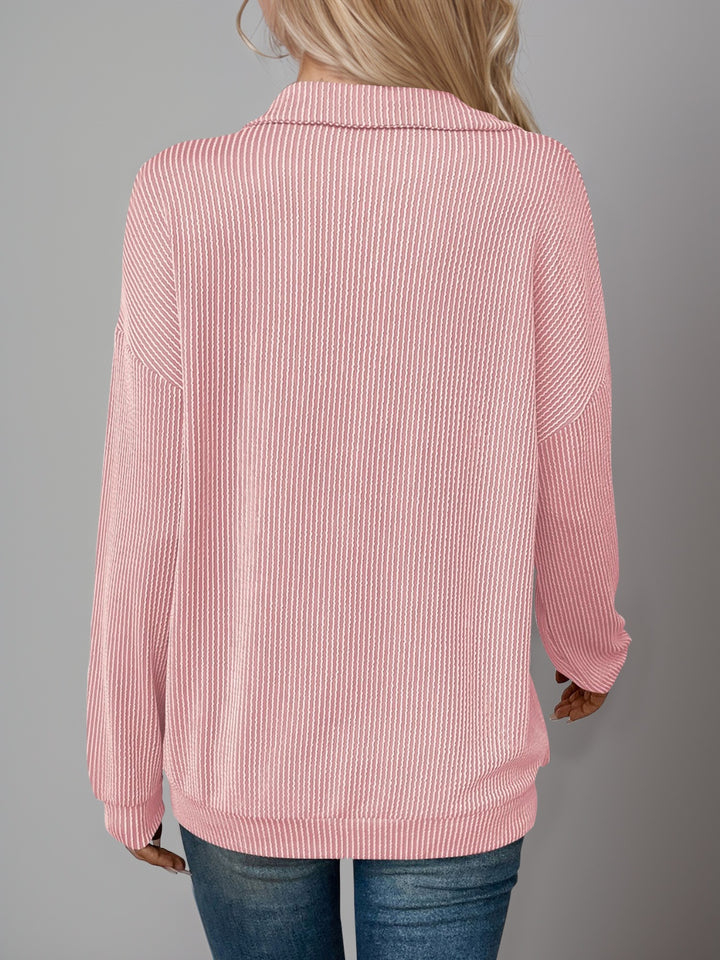 Striped Half Zip Long Sleeve T-Shirt