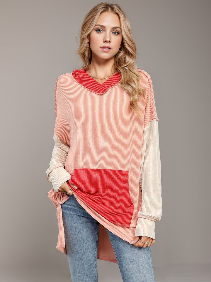 Contrast Hooded Long Sleeve Top