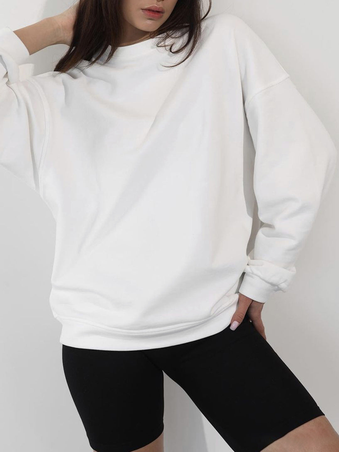 Round Neck Dropped Shoulder Long Sleeve Sweatshirt