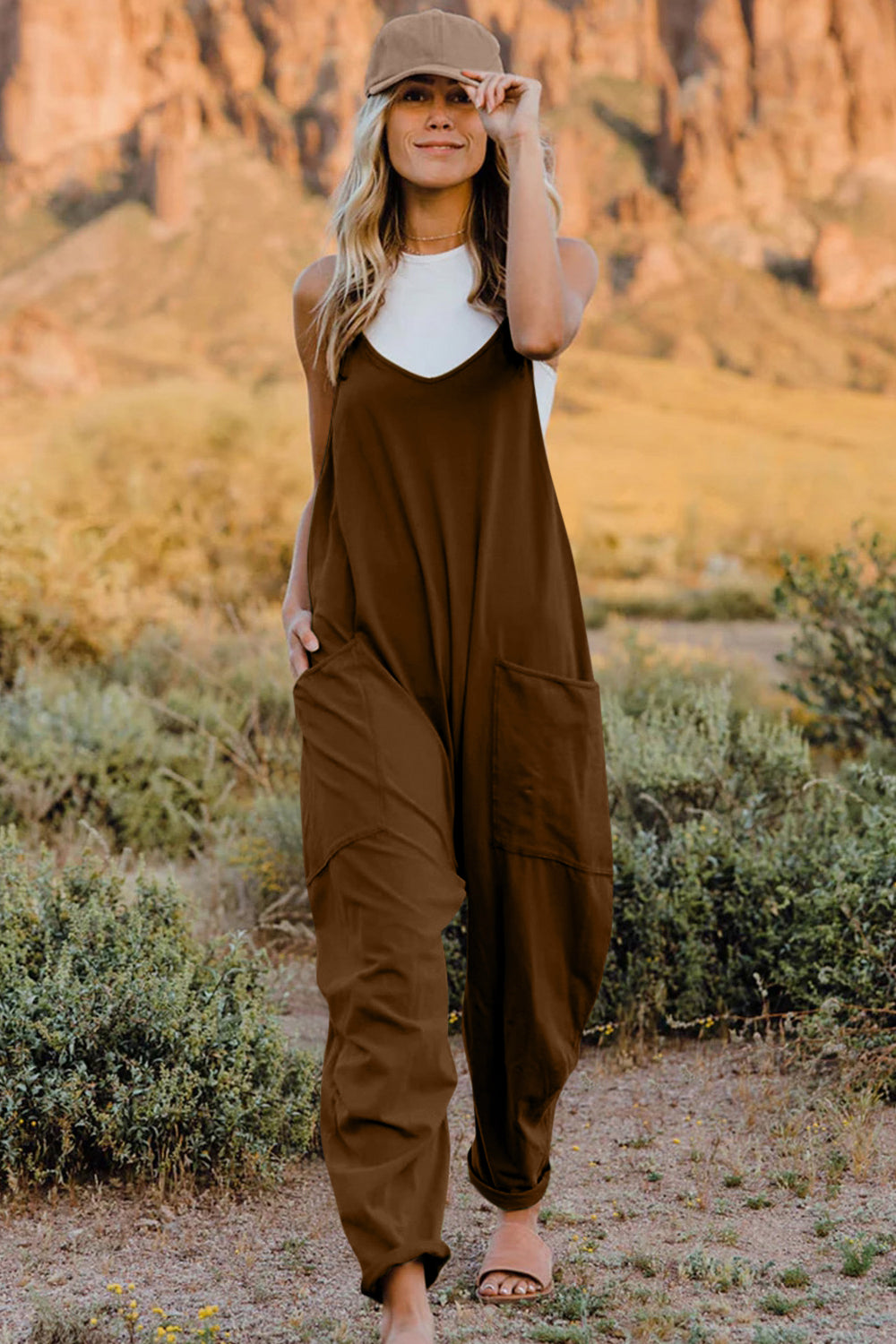 V-Neck Sleeveless Jumpsuit with Pockets