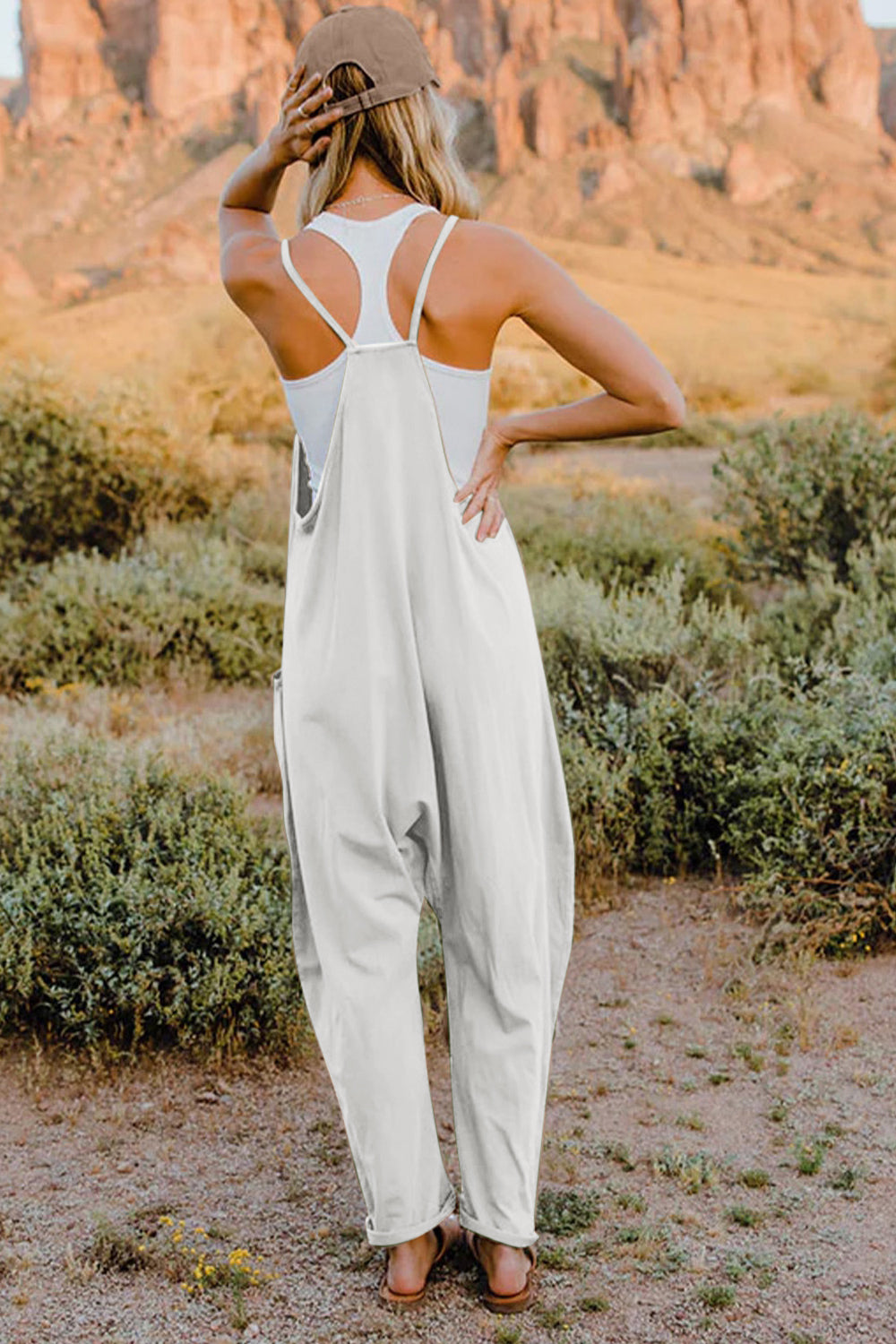 V-Neck Sleeveless Jumpsuit with Pockets