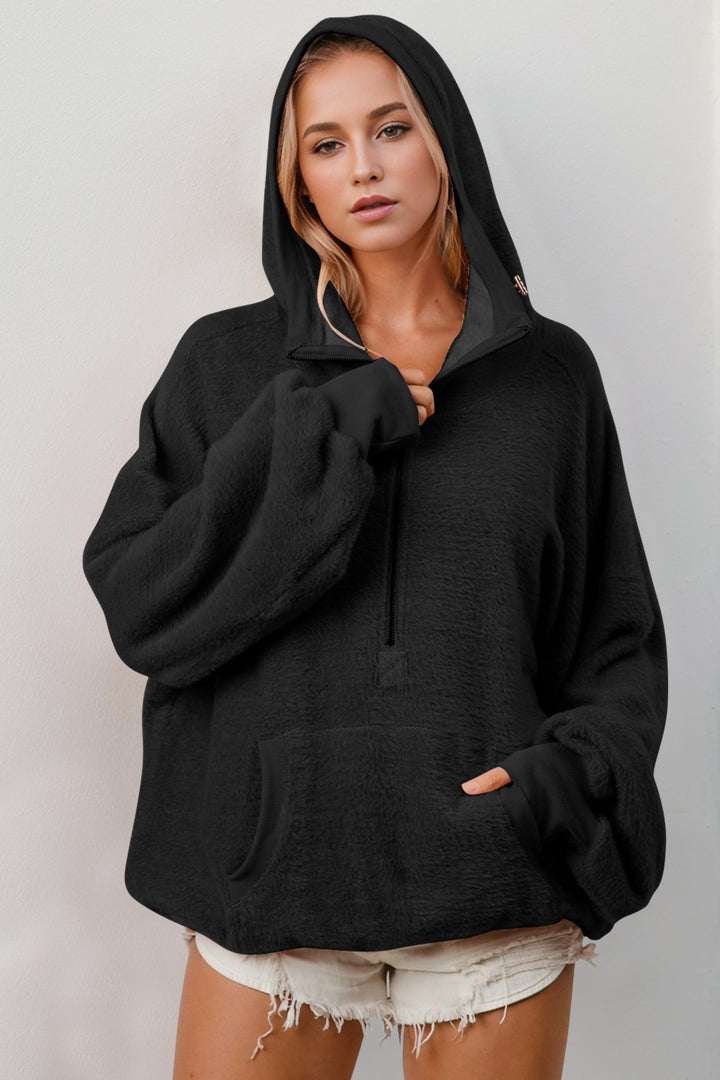 Half Zip Long Sleeve Hoodie with Kangaroo Pocket