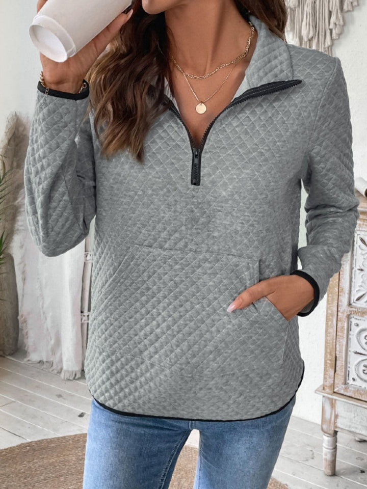 Texture Half Zip Long Sleeve Sweatshirt