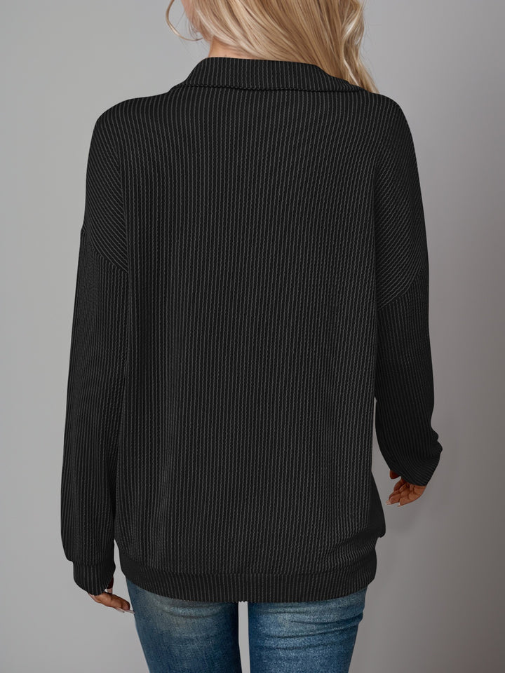 Striped Half Zip Long Sleeve T-Shirt