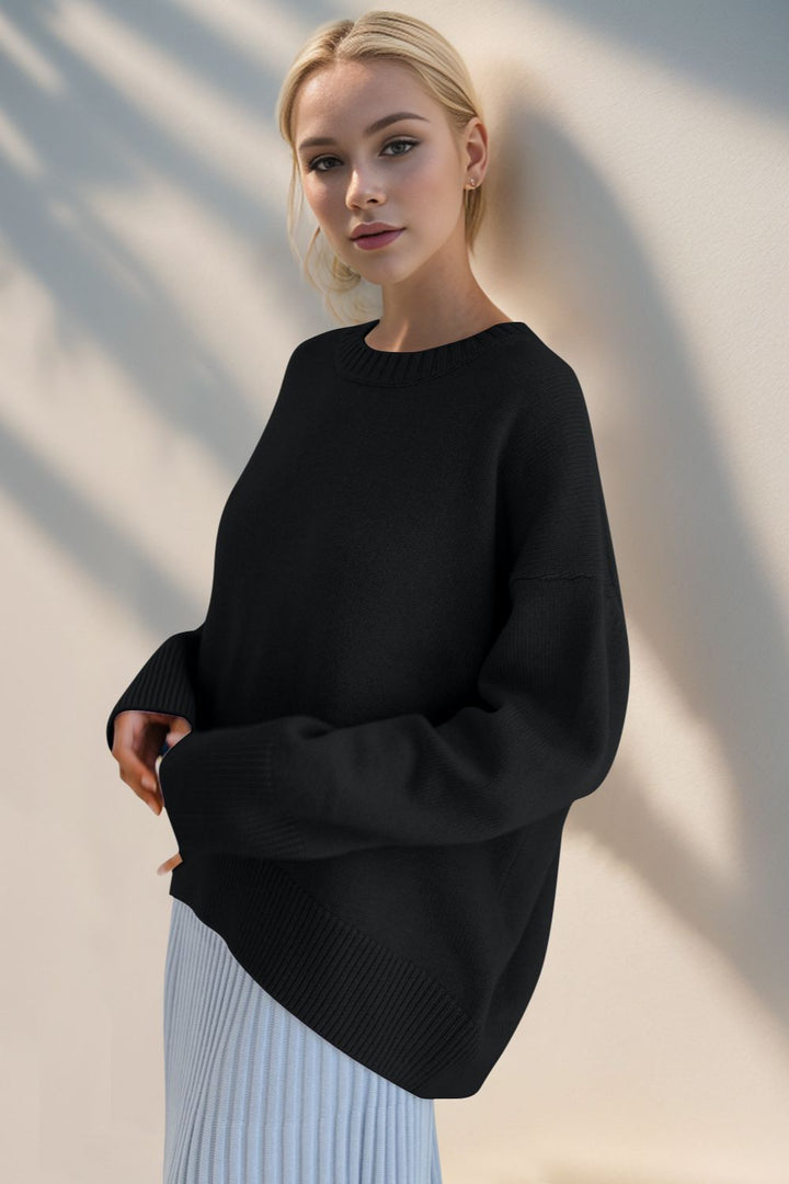 Round Neck Dropped Shoulder Sweater