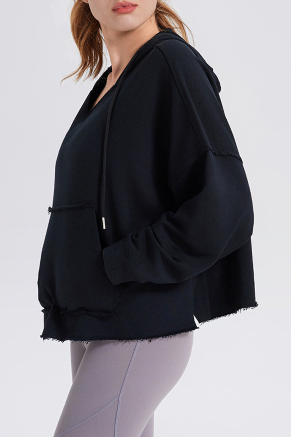 Drawstring Frayed Hem Long Sleeve Hoodie