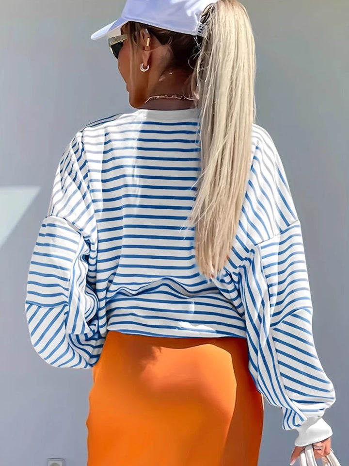 Striped Round Neck Long Sleeve Sweatshirt Plus Size