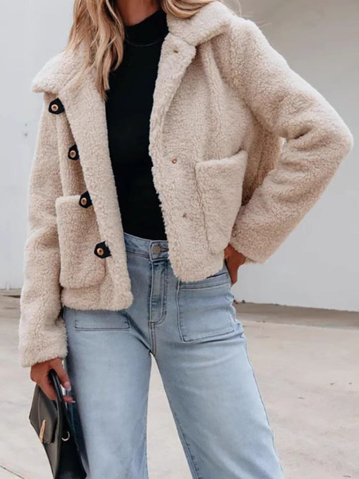 Snap Down Long Sleeve Fuzzy Jacket