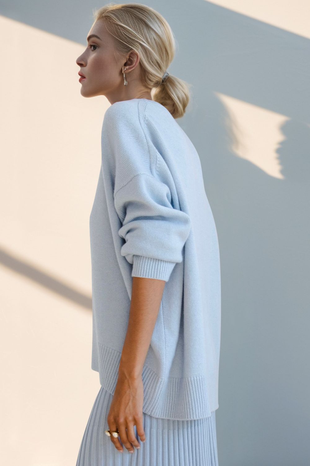 Round Neck Dropped Shoulder Sweater