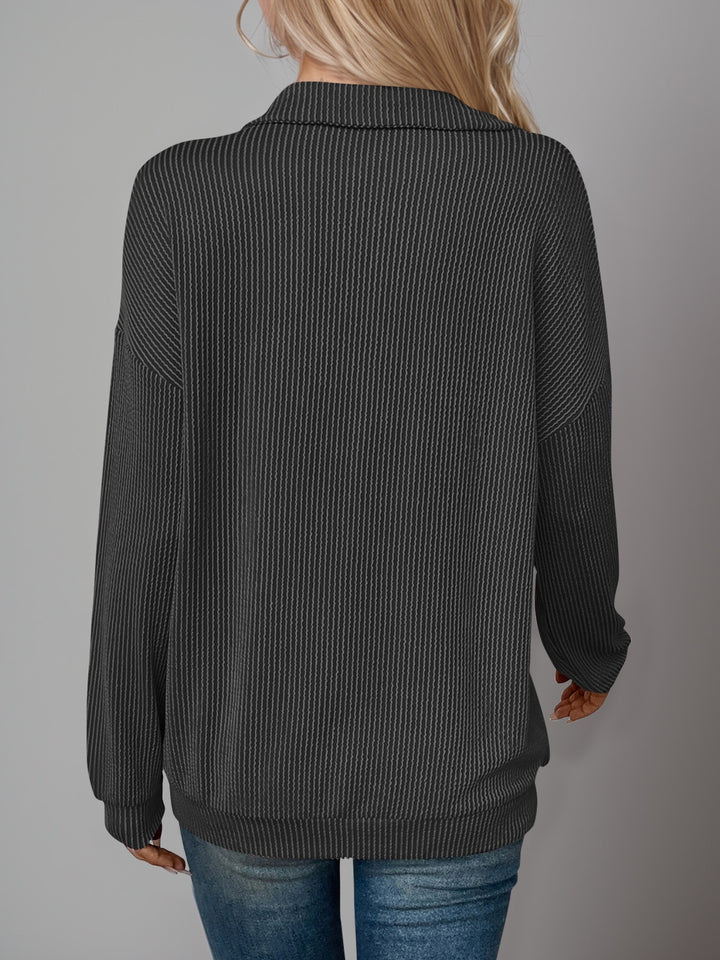 Striped Half Zip Long Sleeve T-Shirt