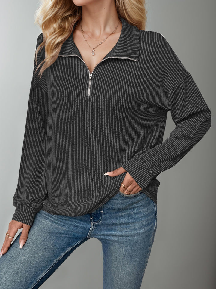 Striped Half Zip Long Sleeve T-Shirt