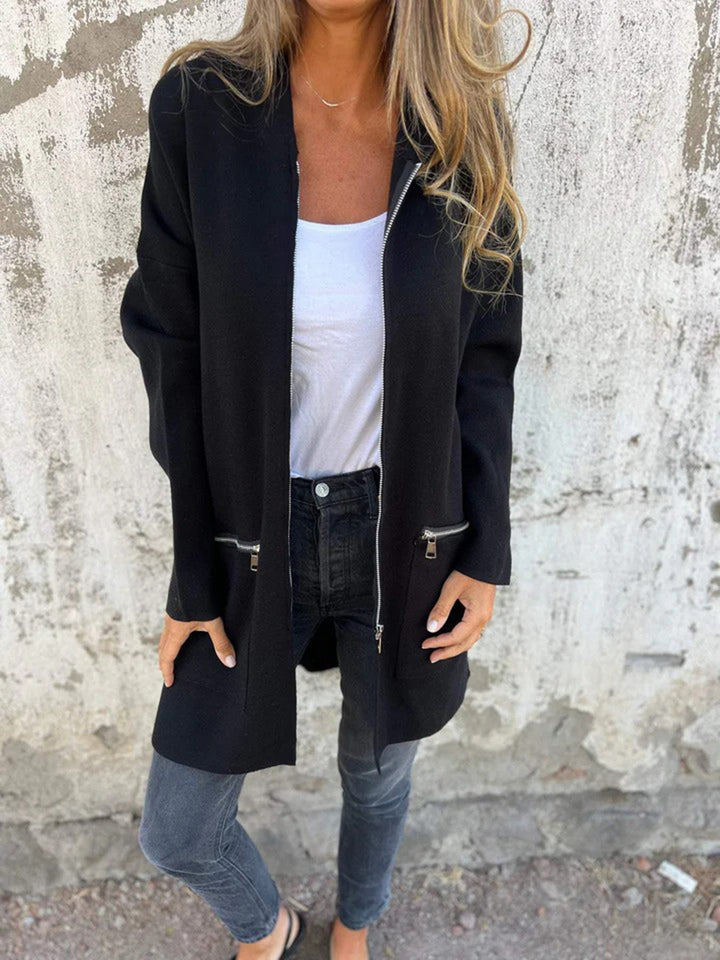 Zip Up Drop Shoulder Longline Hooded Jacket