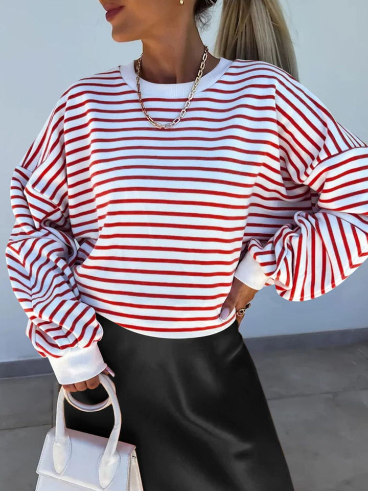 Striped Round Neck Long Sleeve Sweatshirt Plus Size