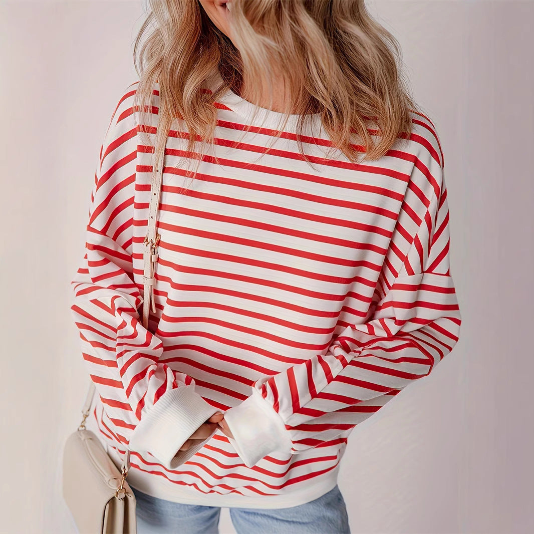 Striped Round Neck Long Sleeve Sweatshirt Plus Size