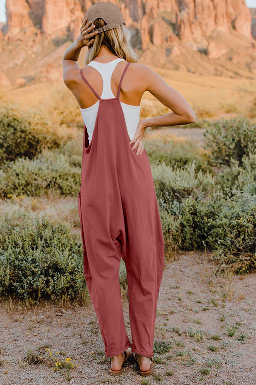 V-Neck Sleeveless Jumpsuit with Pockets