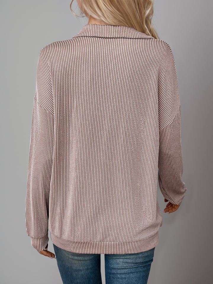 Striped Half Zip Long Sleeve T-Shirt