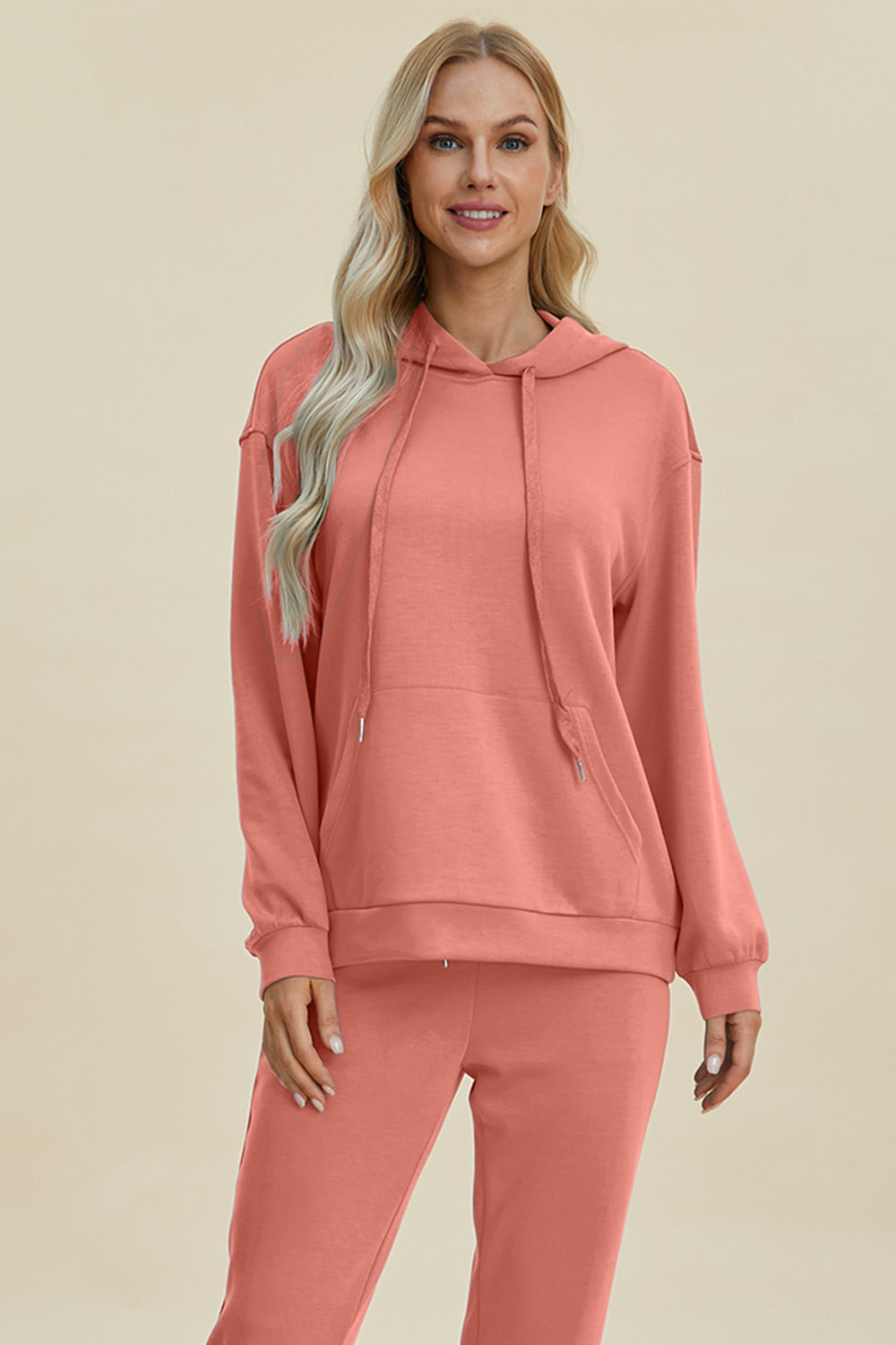 Drawstring Long Sleeve Hoodie with Kangaroo Pocket