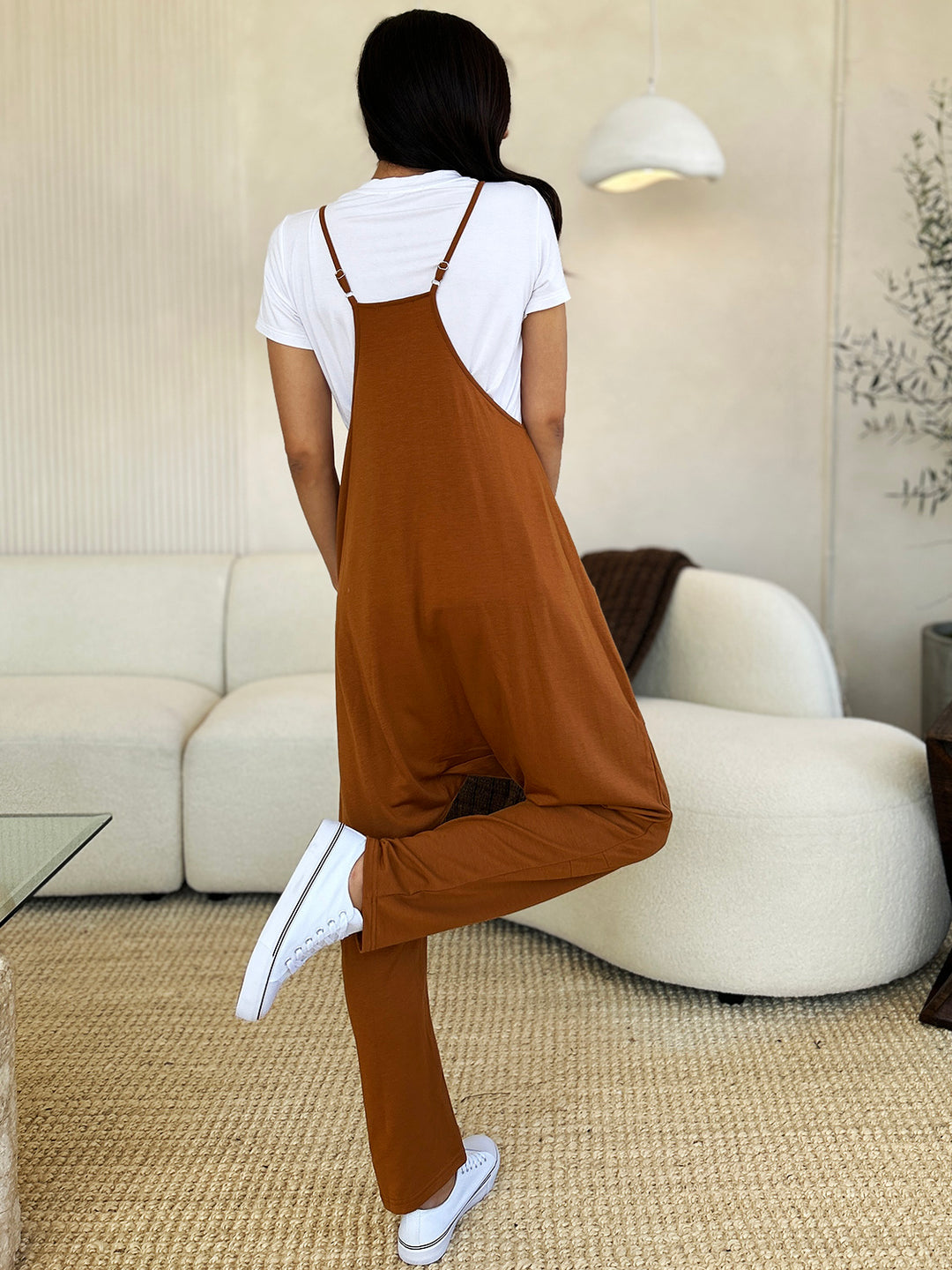 Sleeveless V-Neck Pocketed Jumpsuit