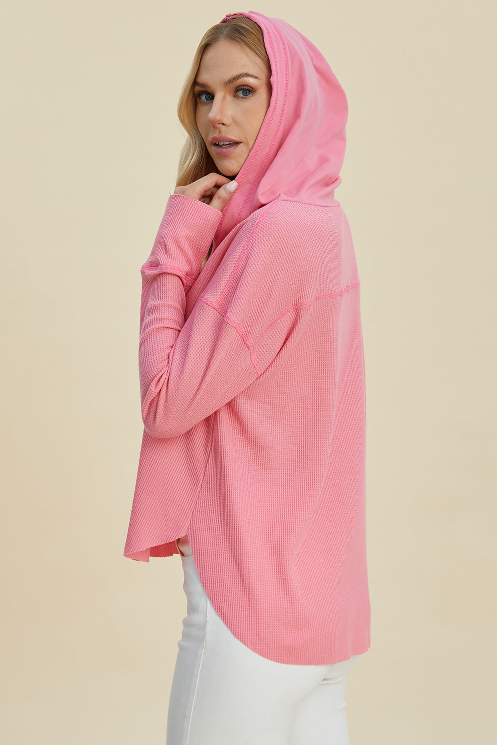 High-Low Dropped Shoulder Long Sleeve Hoodie