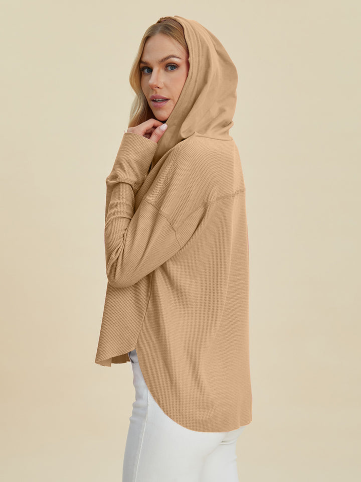 High-Low Dropped Shoulder Long Sleeve Hoodie