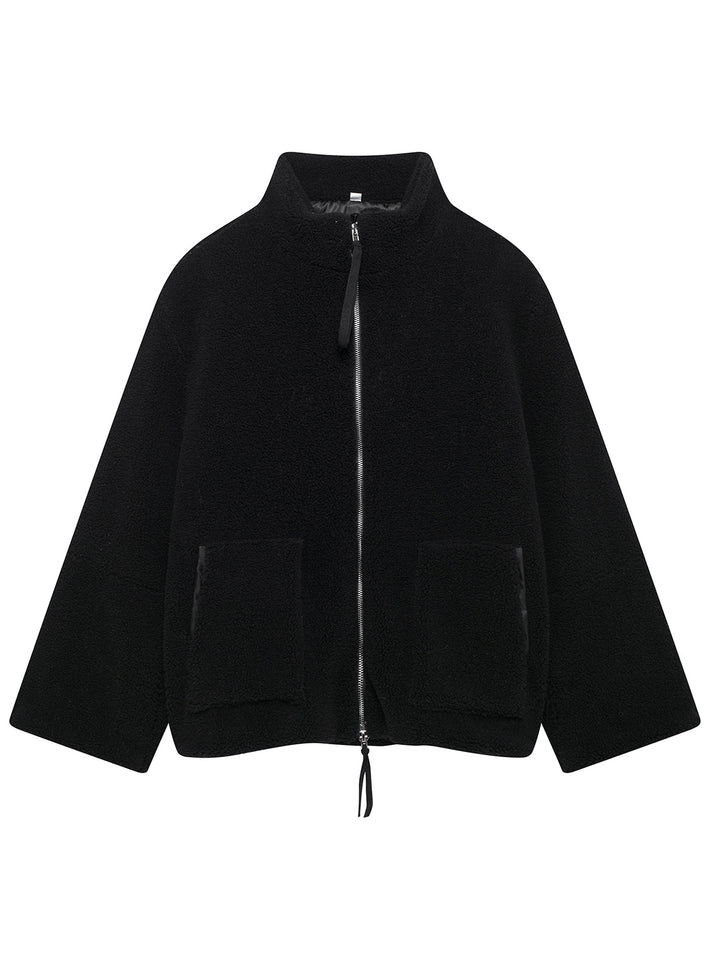 Turtleneck Zip Up Long Sleeve Plush Jacket