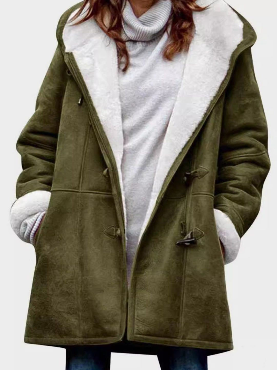 Pocketed Long Sleeve Hooded Toggle Jacket